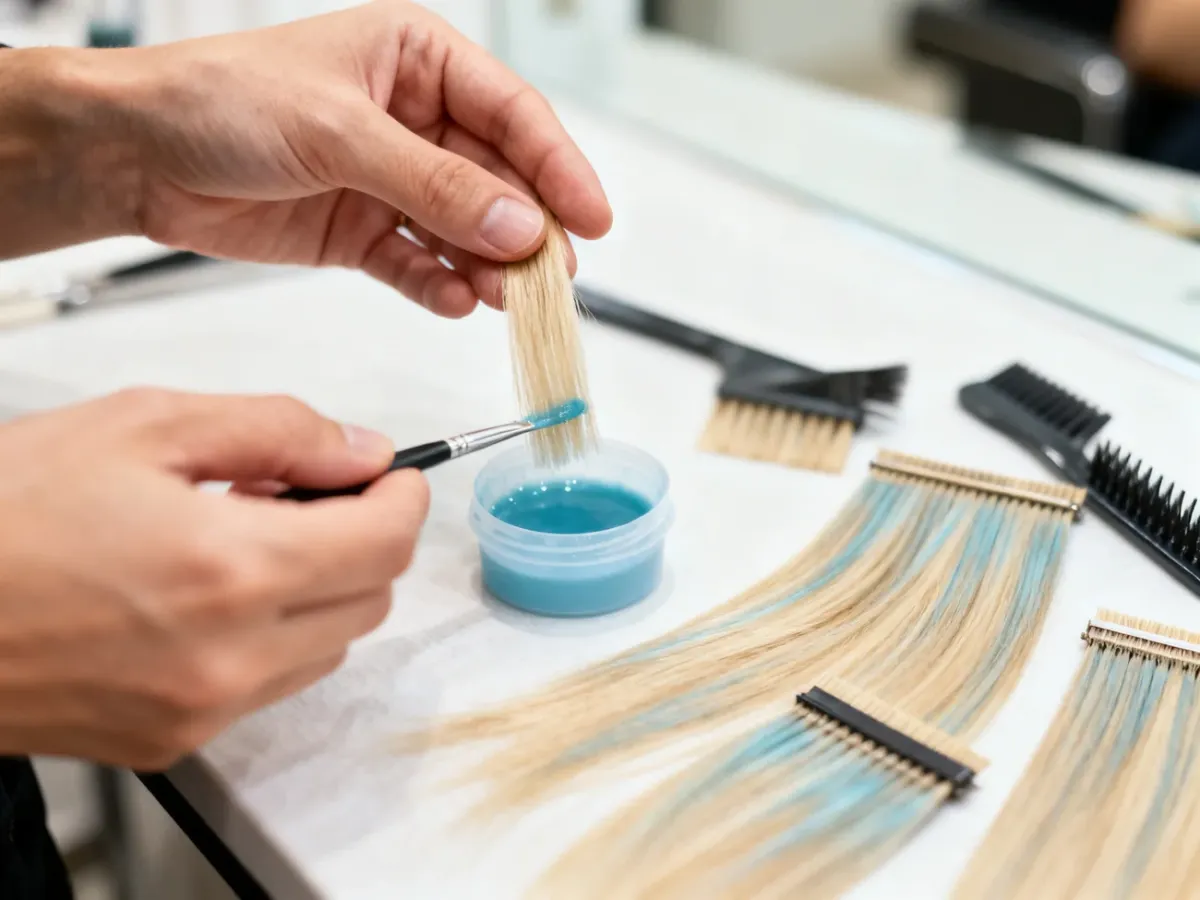 Kontrola efektu tonowania na paśmie blond włosów podczas zabiegu