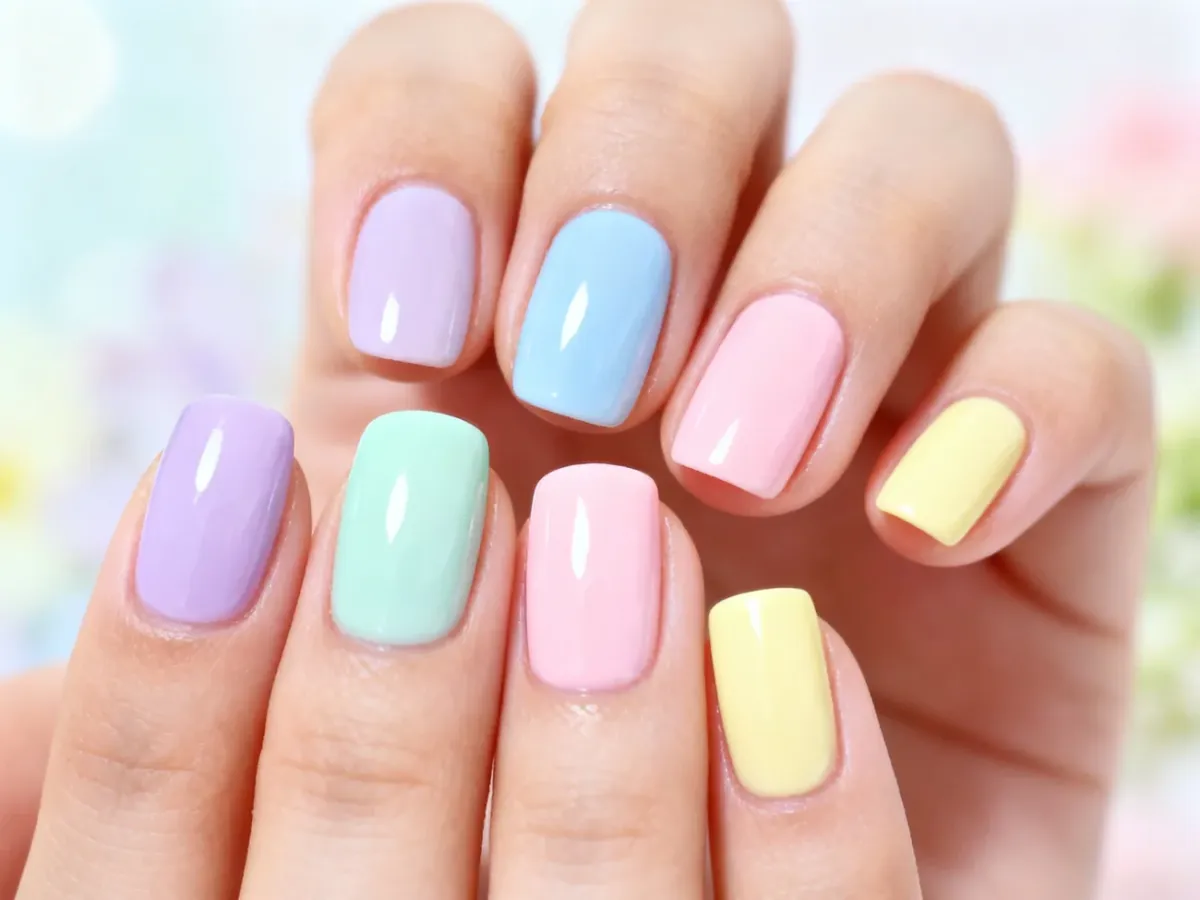 Pastelowy manicure na krótkich paznokciach