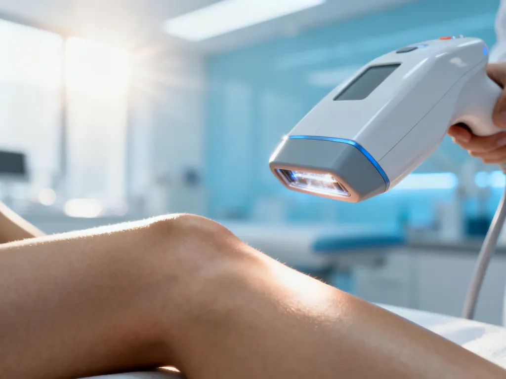Profesjonalny zabieg depilacji laserowej wykonywany nowoczesnym urządzeniem w sterylnym gabinecie kosmetycznym.